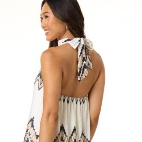 CATO Tie Neck Pleated Chevron Maxi Dress - M - Picture 5 of 10